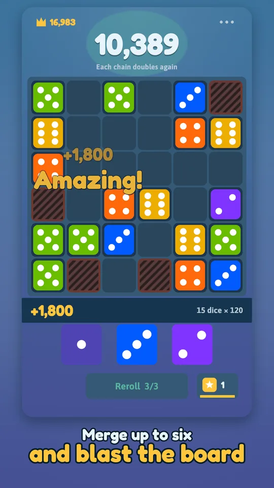 Three sixes blast and the score climbs by the number of dice they swallowed