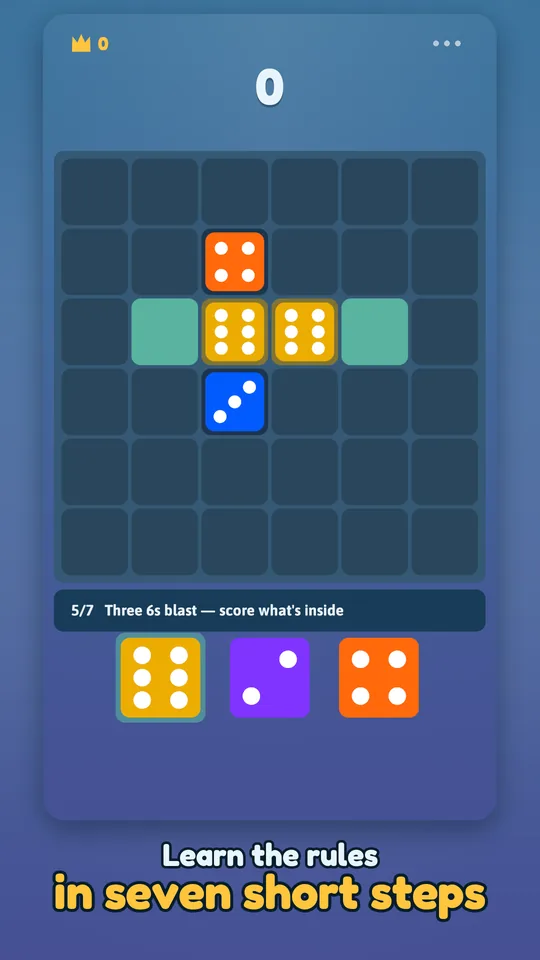 Tutorial step highlighting where to place a six next to two sixes